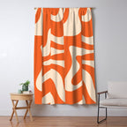 Retro Liquid Swirl Abstract Pattern Square in Tangerine Orange and Peach Window Curtain Gallery Image 5