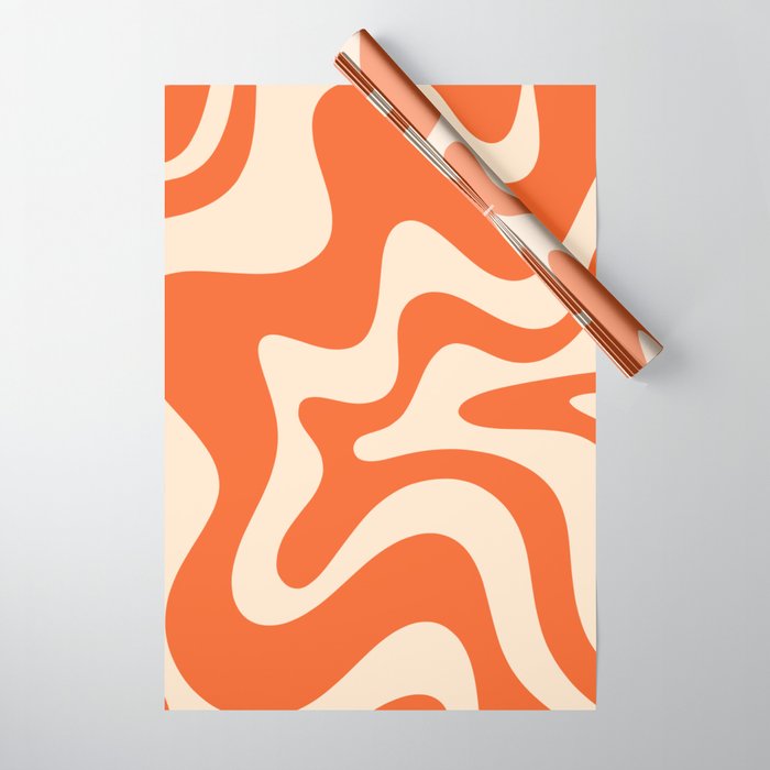 Retro Liquid Swirl Abstract Pattern Square in Tangerine Orange and Peach Wrapping Paper Gallery Image 1