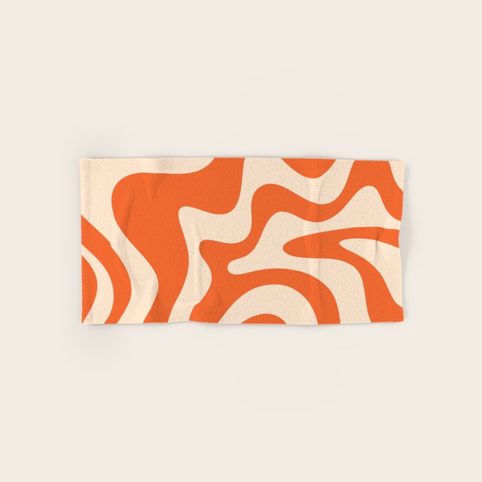 Retro Liquid Swirl Abstract Pattern Square in Tangerine Orange and Peach Bath Towel Gallery Image 1