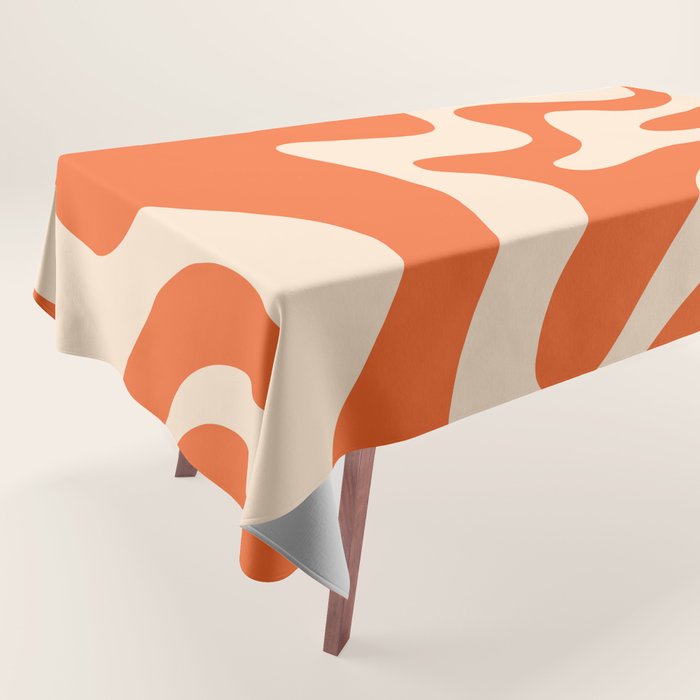 Retro Liquid Swirl Abstract Pattern Square in Tangerine Orange and Peach Tablecloth Gallery Image 1