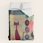 Mid-Century Modern 2 Cats - Graffiti Style Duvet Cover Gallery Image 6