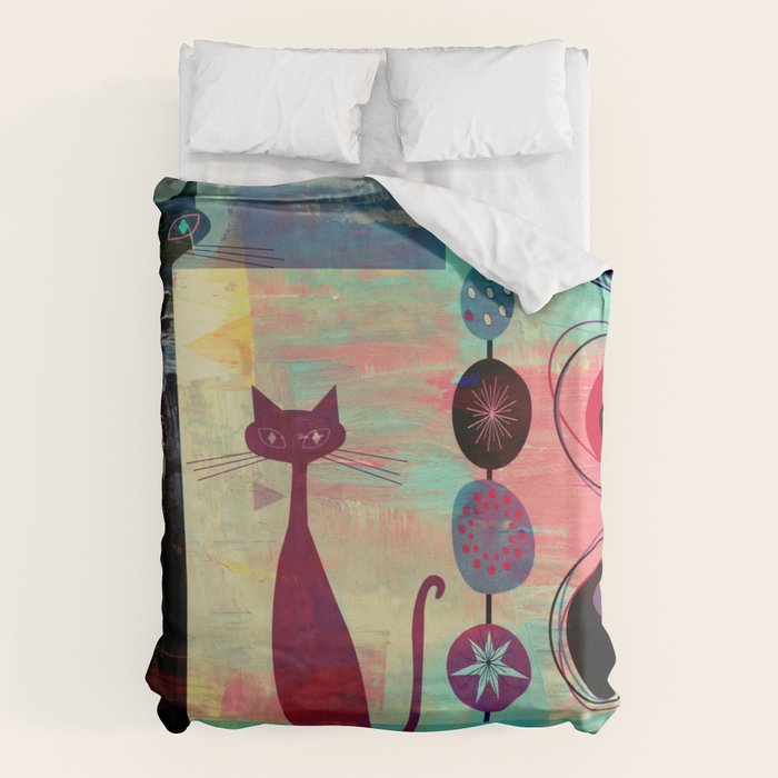 Mid-Century Modern 2 Cats - Graffiti Style Duvet Cover Gallery Image 6