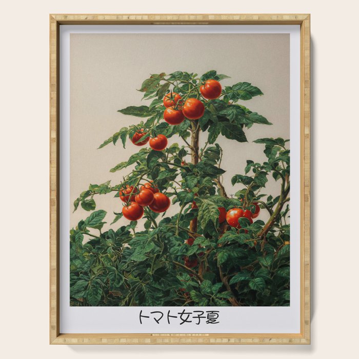Japandi Wall Art Tomato Girl Summer Japanese Art Botanical Wall Art Sage Green Poster Maximalist Art Serving Tray Gallery Image 1