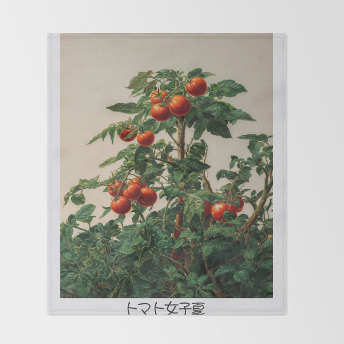 Japandi Wall Art Tomato Girl Summer Japanese Art Botanical Wall Art Sage Green Poster Maximalist Art Throw Blanket Gallery Image 2