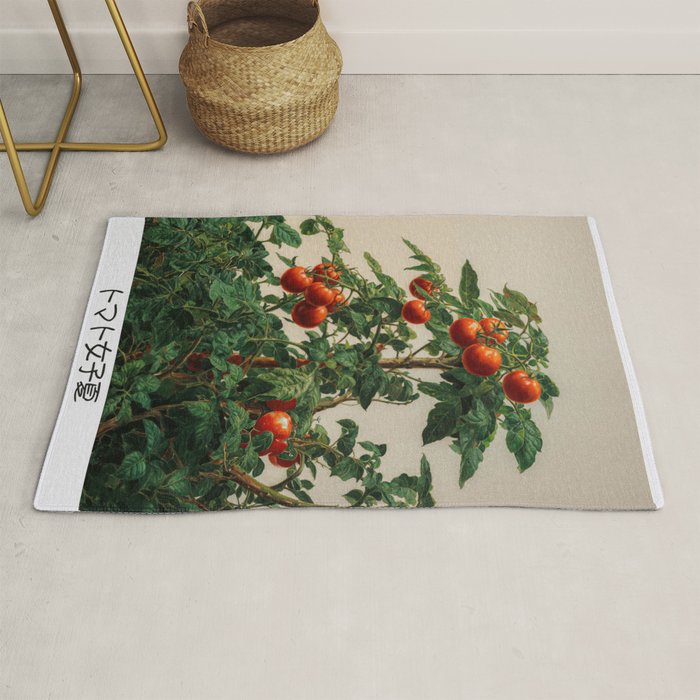 Japandi Wall Art Tomato Girl Summer Japanese Art Botanical Wall Art Sage Green Poster Maximalist Art Rug Gallery Image 1