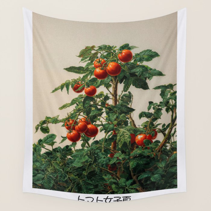 Japandi Wall Art Tomato Girl Summer Japanese Art Botanical Wall Art Sage Green Poster Maximalist Art Wall Tapestry Gallery Image 4