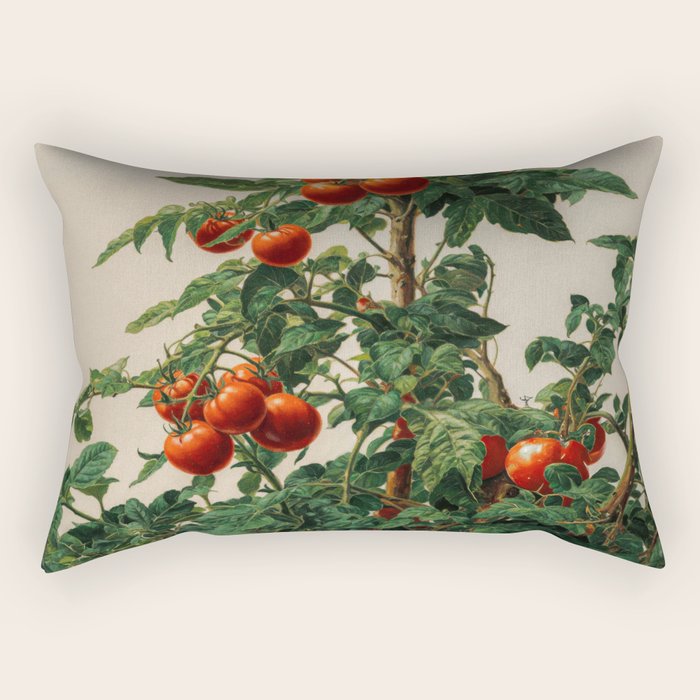 Japandi Wall Art Tomato Girl Summer Japanese Art Botanical Wall Art Sage Green Poster Maximalist Art Rectangular Pillow Gallery Image 1