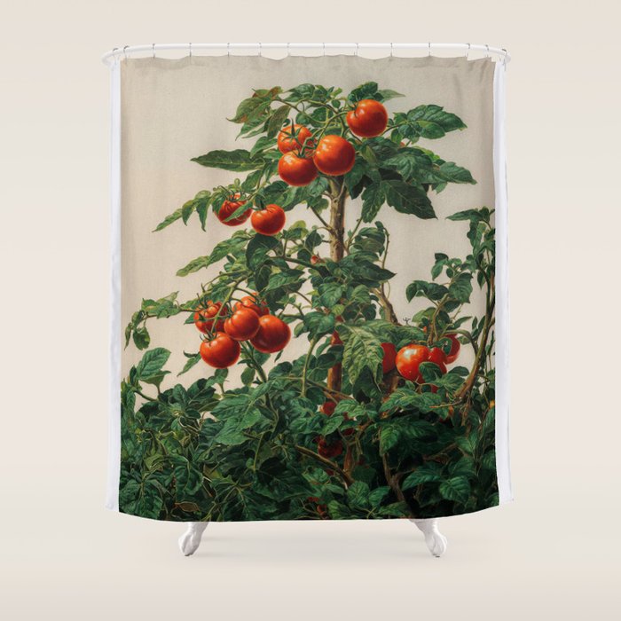 Japandi Wall Art Tomato Girl Summer Japanese Art Botanical Wall Art Sage Green Poster Maximalist Art Shower Curtain Gallery Image 1