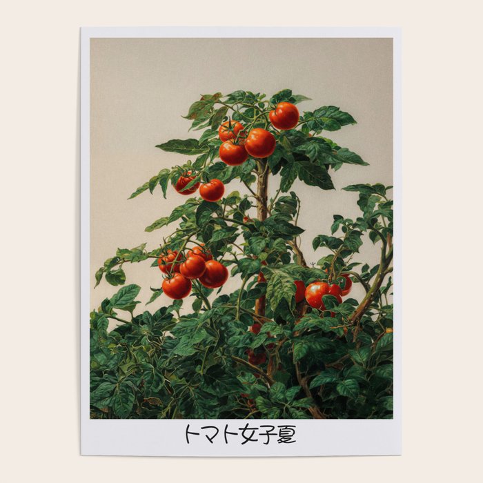 Japandi Wall Art Tomato Girl Summer Japanese Art Botanical Wall Art Sage Green Poster Maximalist Art Poster Gallery Image 1