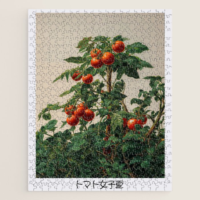 Japandi Wall Art Tomato Girl Summer Japanese Art Botanical Wall Art Sage Green Poster Maximalist Art Jigsaw Puzzle Gallery Image 1