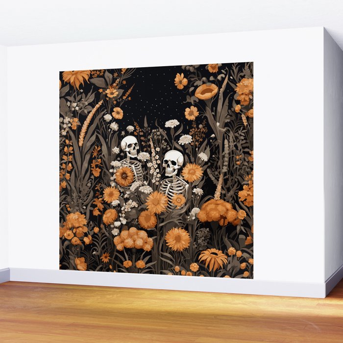Bones and Blooms Skeleton Art Wall Mural Gallery Image 2