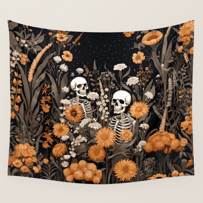 Bones and Blooms Skeleton Art Wall Tapestry Gallery Image 4