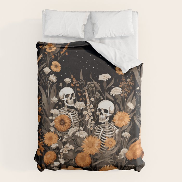 Bones and Blooms Skeleton Art Duvet Cover Gallery Image 1