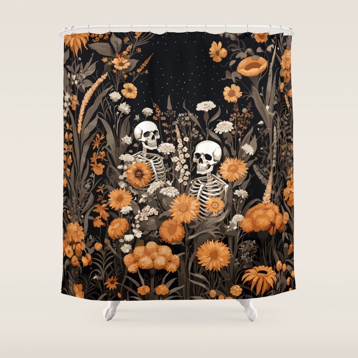 Bones and Blooms Skeleton Art Shower Curtain Gallery Image 1