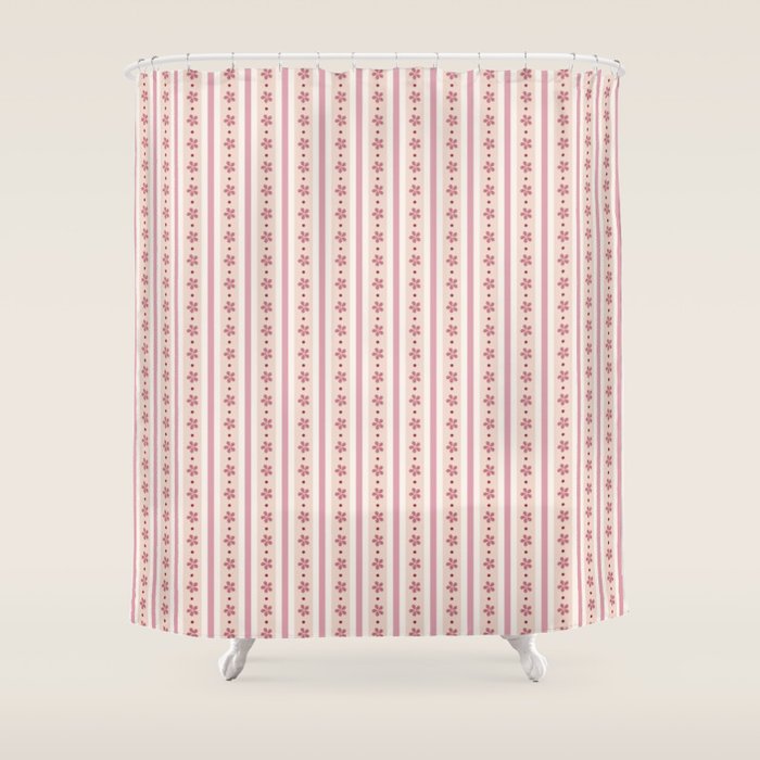 Pink Stripes And Flowers Shower Curtain Gallery Image 1