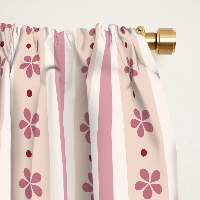 Pink Stripes And Flowers Window Curtain Gallery Image 2