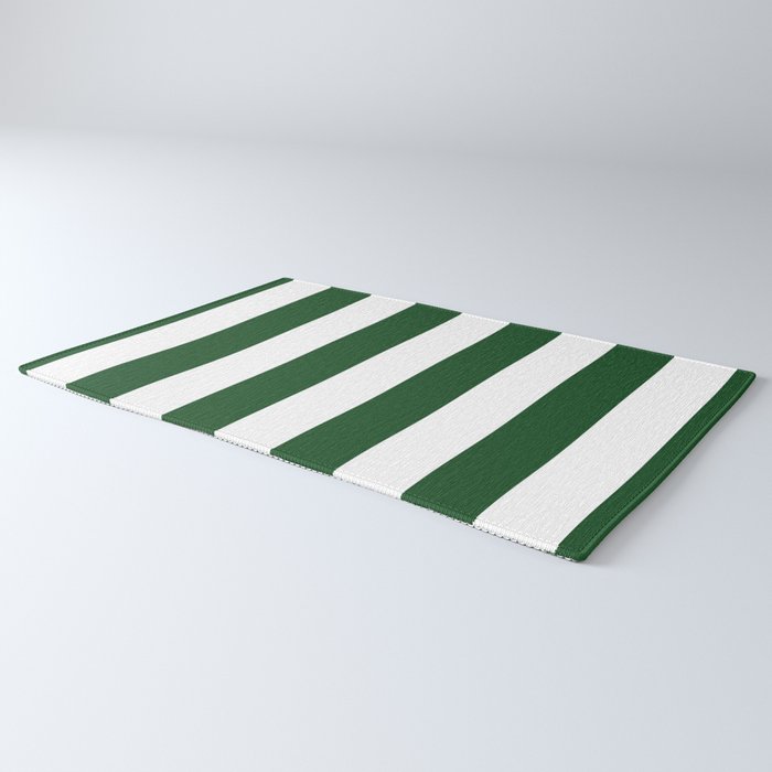 Jumbo Forest Green and White Rustic Vertical Cabana Stripes Rug Gallery Image 3
