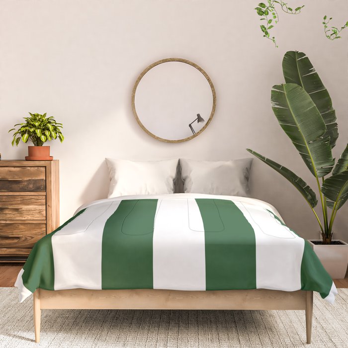 Jumbo Forest Green and White Rustic Vertical Cabana Stripes Comforter Gallery Image 3