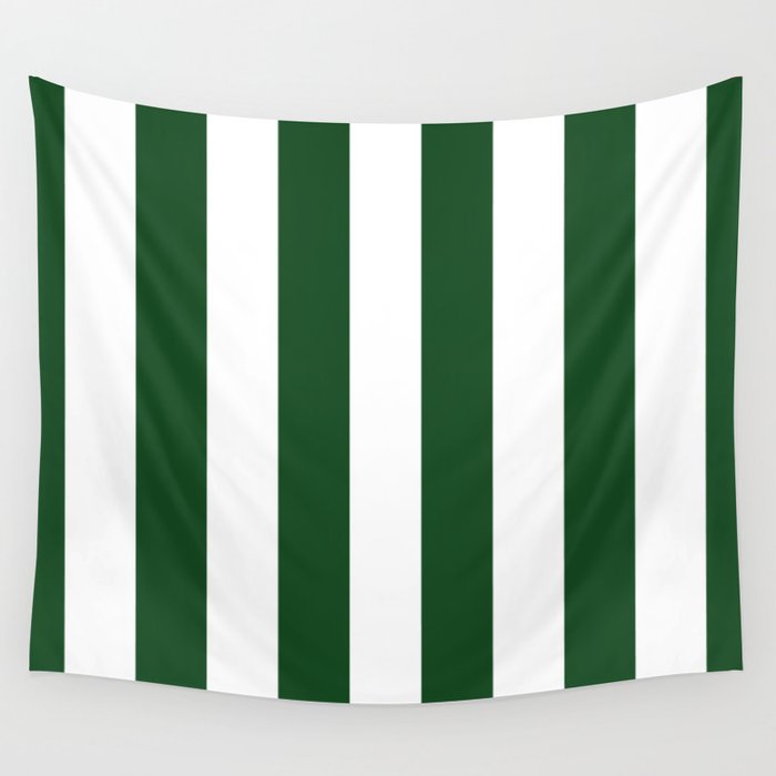 Jumbo Forest Green and White Rustic Vertical Cabana Stripes Wall Tapestry Gallery Image 4