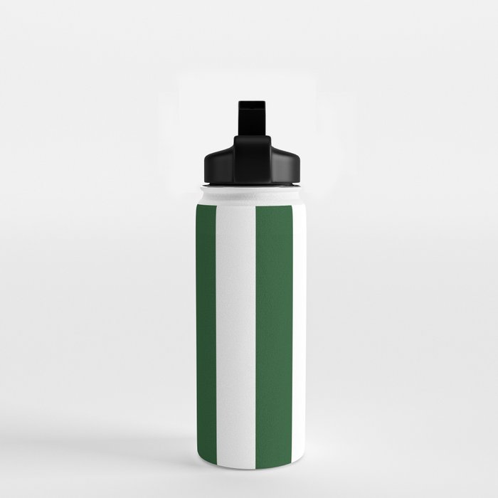 Jumbo Forest Green and White Rustic Vertical Cabana Stripes Water Bottle Gallery Image 2