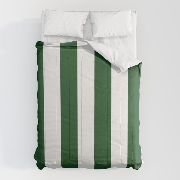 Jumbo Forest Green and White Rustic Vertical Cabana Stripes Comforter Gallery Image 6