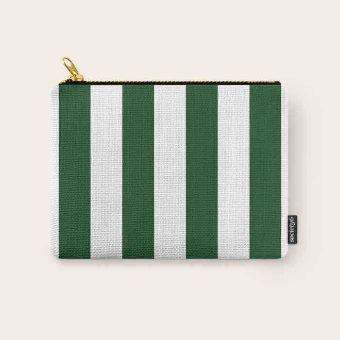 Jumbo Forest Green and White Rustic Vertical Cabana Stripes Carry All Pouch Gallery Image 1