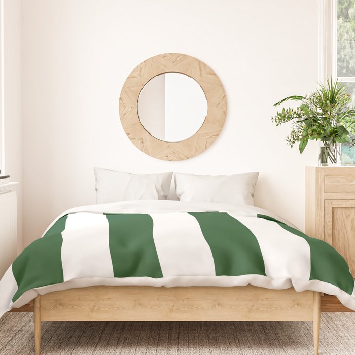 Jumbo Forest Green and White Rustic Vertical Cabana Stripes Duvet Cover Gallery Image 3