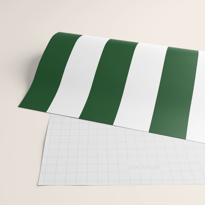 Jumbo Forest Green and White Rustic Vertical Cabana Stripes Wrapping Paper Gallery Image 2