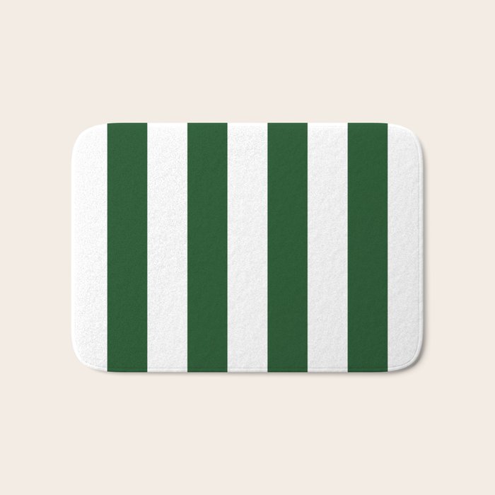 Jumbo Forest Green and White Rustic Vertical Cabana Stripes Bath Mat Gallery Image 1