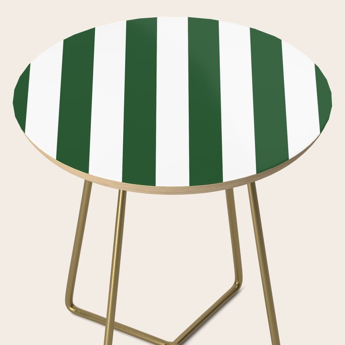 Jumbo Forest Green and White Rustic Vertical Cabana Stripes Side Table Gallery Image 2