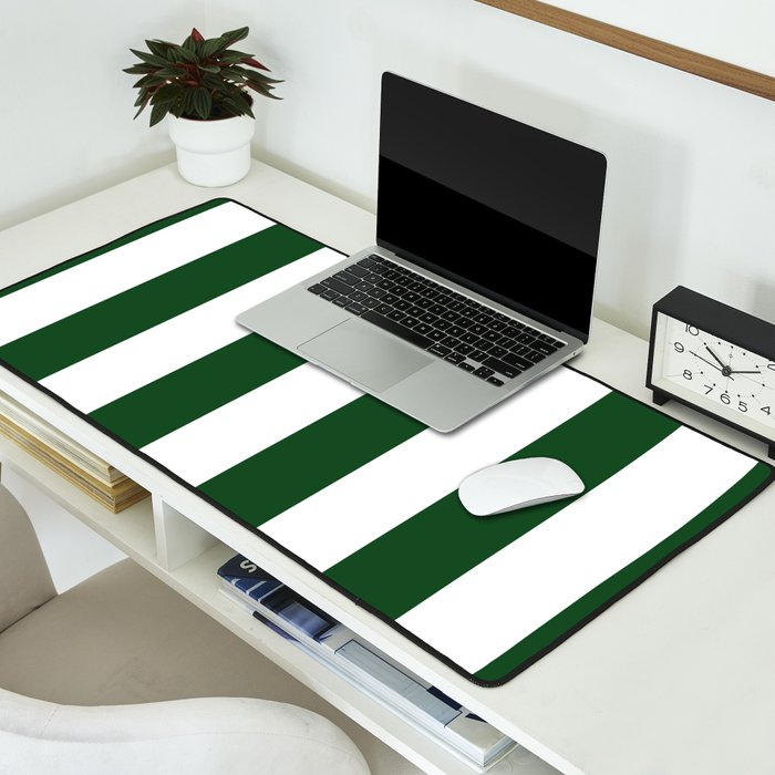 Jumbo Forest Green and White Rustic Vertical Cabana Stripes Desk Mat Gallery Image 2