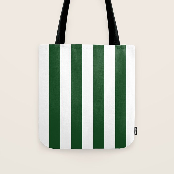 Jumbo Forest Green and White Rustic Vertical Cabana Stripes Tote Bag Gallery Image 1