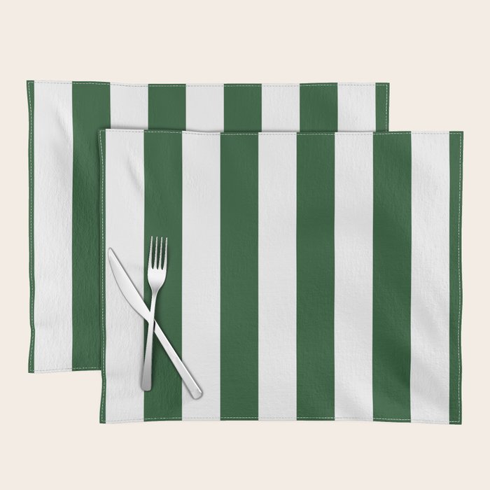 Jumbo Forest Green and White Rustic Vertical Cabana Stripes Placemat Gallery Image 1