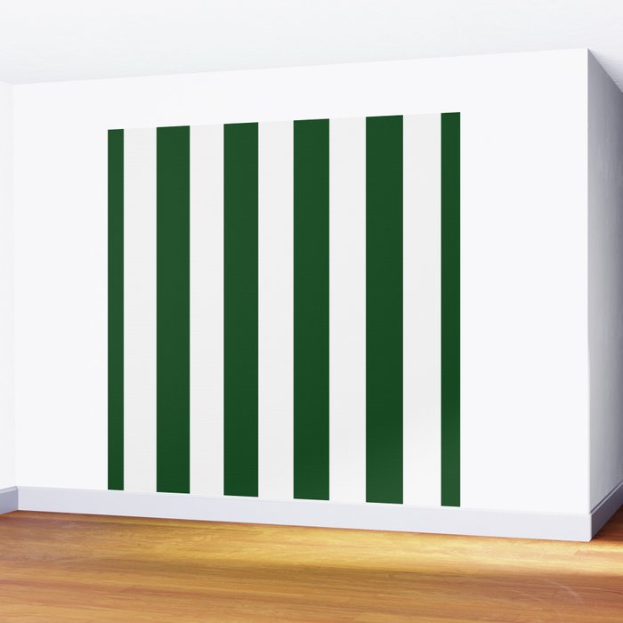Jumbo Forest Green and White Rustic Vertical Cabana Stripes Wall Mural Gallery Image 2
