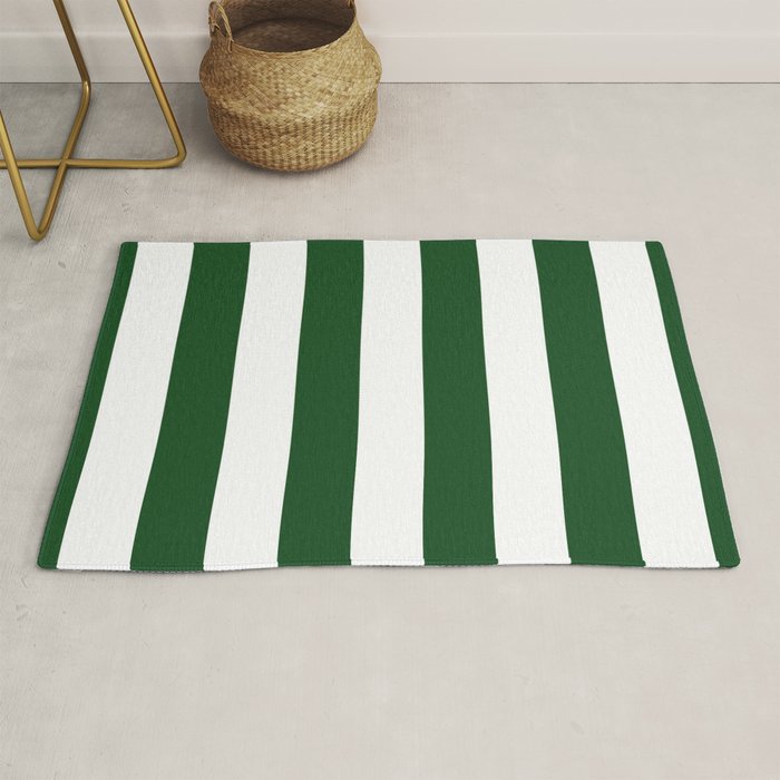 Jumbo Forest Green and White Rustic Vertical Cabana Stripes Rug Gallery Image 1