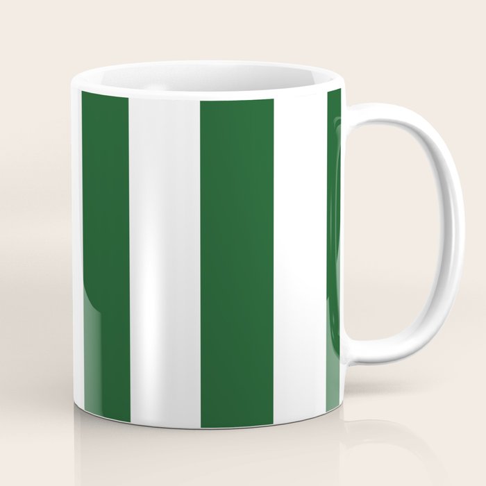 Jumbo Forest Green and White Rustic Vertical Cabana Stripes Coffee Mug Gallery Image 1