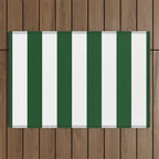 Jumbo Forest Green and White Rustic Vertical Cabana Stripes Outdoor Rug Gallery Image 1