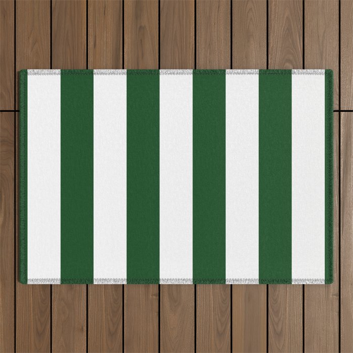 Jumbo Forest Green and White Rustic Vertical Cabana Stripes Outdoor Rug Gallery Image 1
