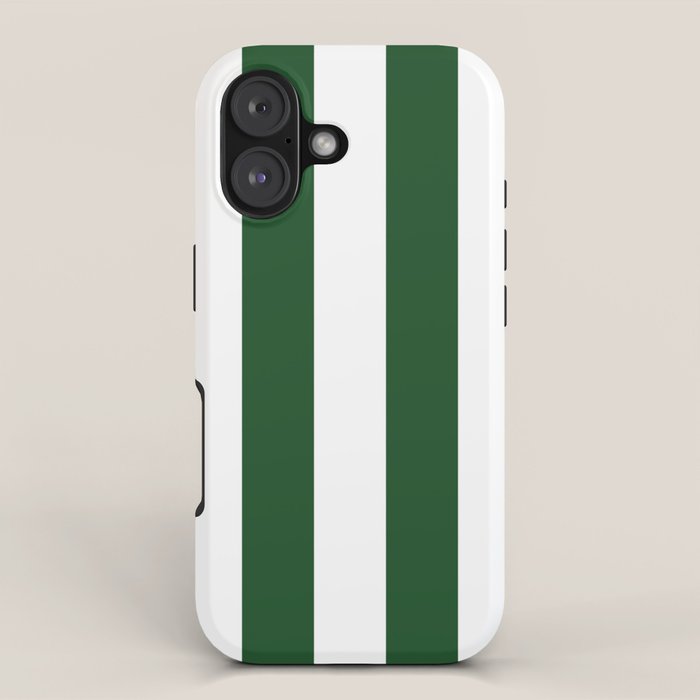 Jumbo Forest Green And White Rustic Vertical Cabana Stripes Iphone Case Gallery Image 1