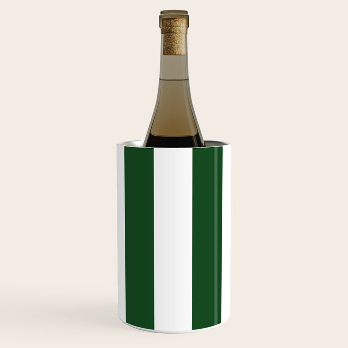 Jumbo Forest Green and White Rustic Vertical Cabana Stripes Wine Chiller Gallery Image 1