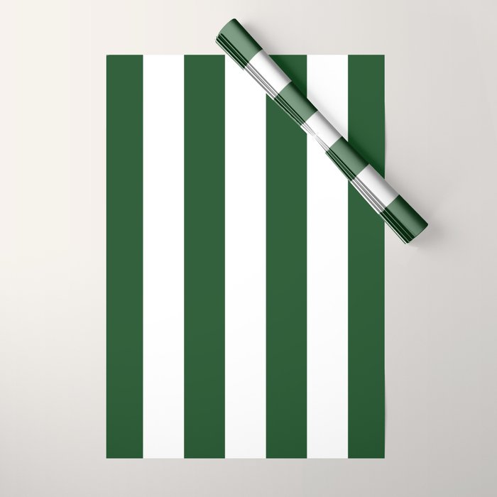 Jumbo Forest Green and White Rustic Vertical Cabana Stripes Wrapping Paper Gallery Image 1