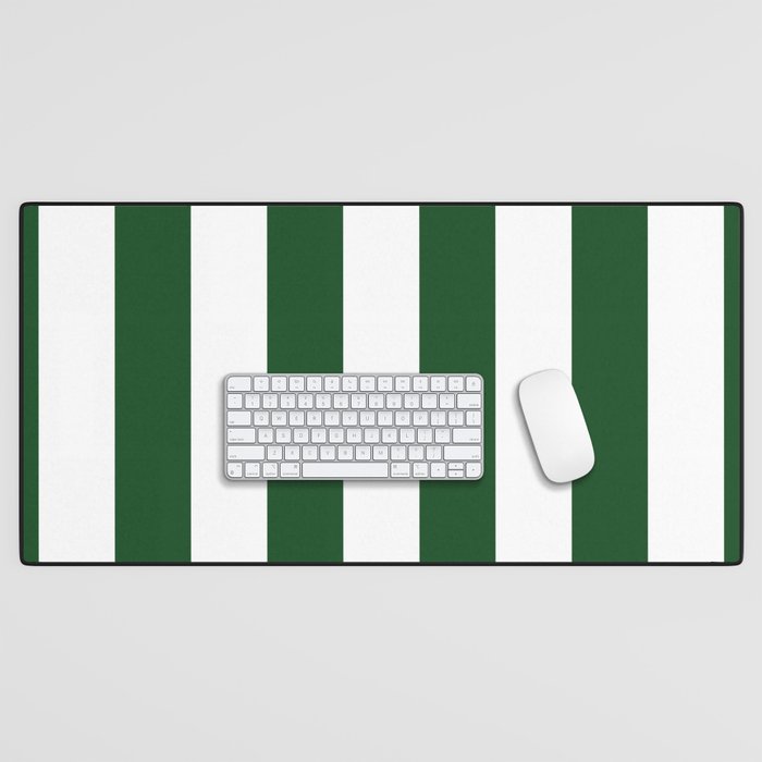 Jumbo Forest Green and White Rustic Vertical Cabana Stripes Desk Mat Gallery Image 1