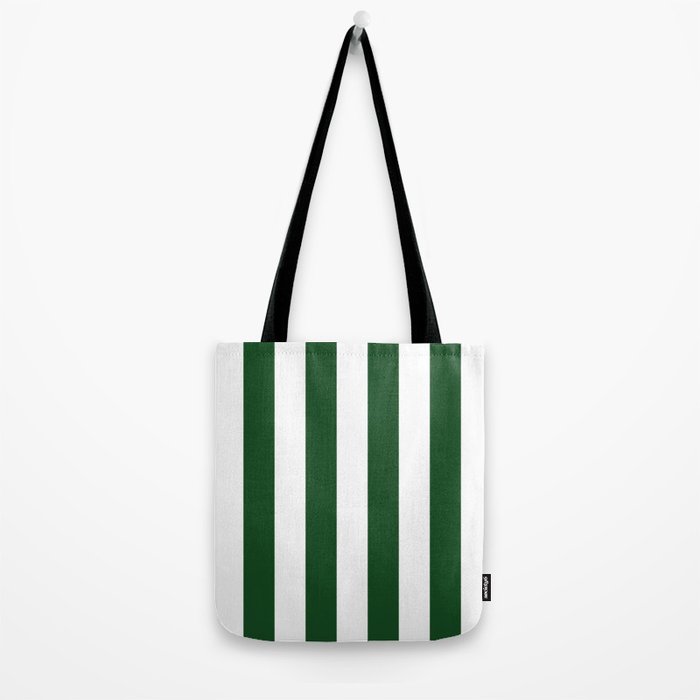 Jumbo Forest Green and White Rustic Vertical Cabana Stripes Tote Bag Gallery Image 2