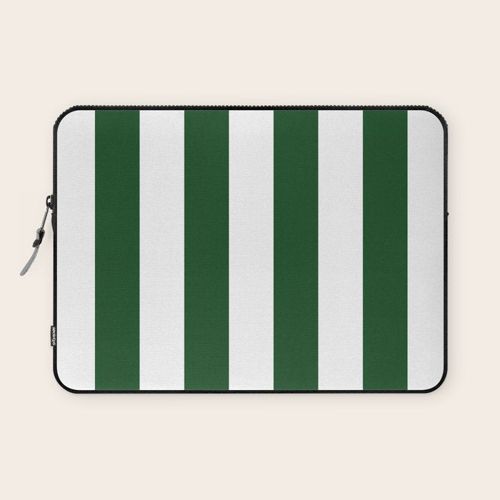 Jumbo Forest Green and White Rustic Vertical Cabana Stripes Laptop Sleeve Gallery Image 1