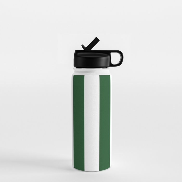 Jumbo Forest Green and White Rustic Vertical Cabana Stripes Water Bottle Gallery Image 1