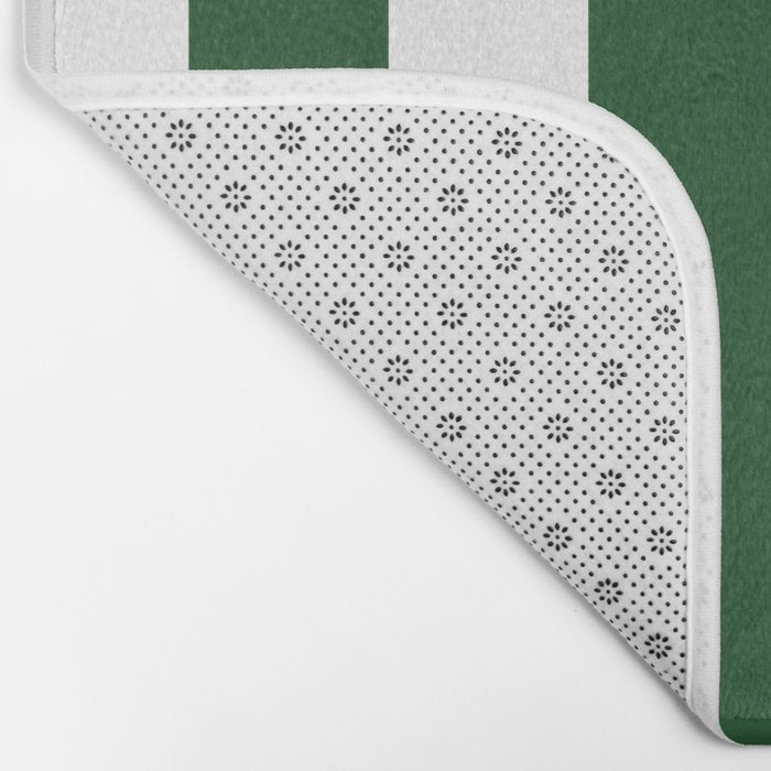 Jumbo Forest Green and White Rustic Vertical Cabana Stripes Bath Mat Gallery Image 2