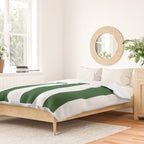 Jumbo Forest Green and White Rustic Vertical Cabana Stripes Duvet Cover Gallery Image 2