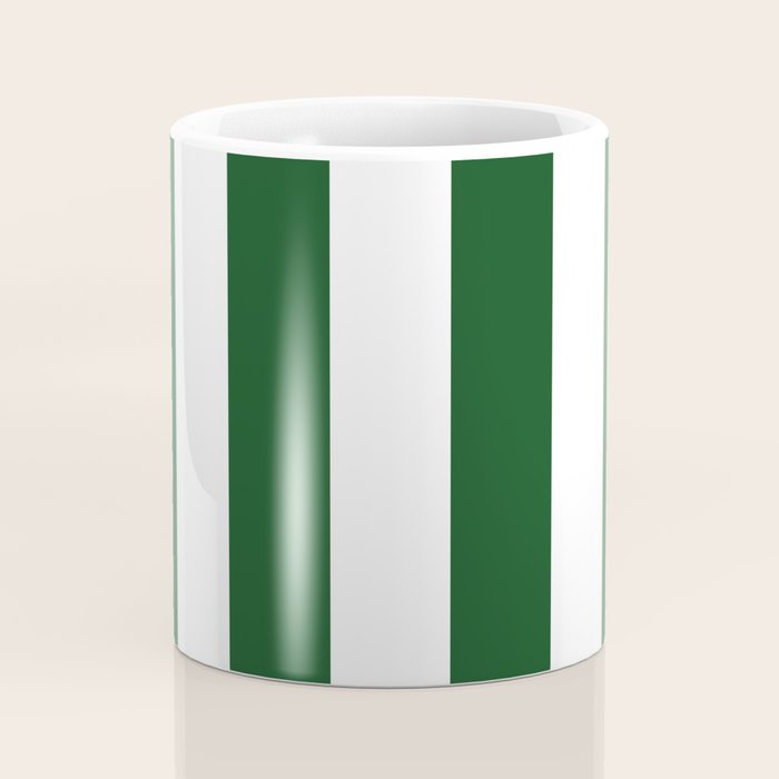 Jumbo Forest Green and White Rustic Vertical Cabana Stripes Coffee Mug Gallery Image 4