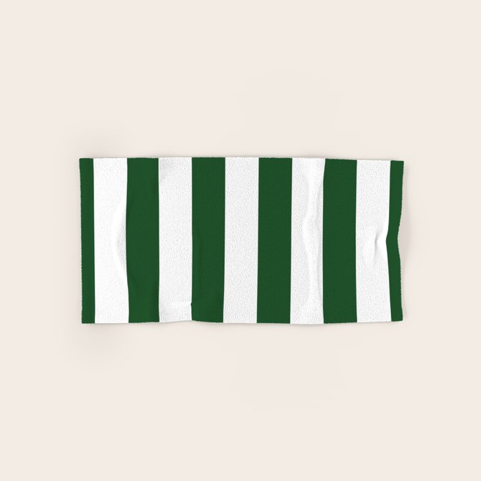 Jumbo Forest Green and White Rustic Vertical Cabana Stripes Bath Towel Gallery Image 1