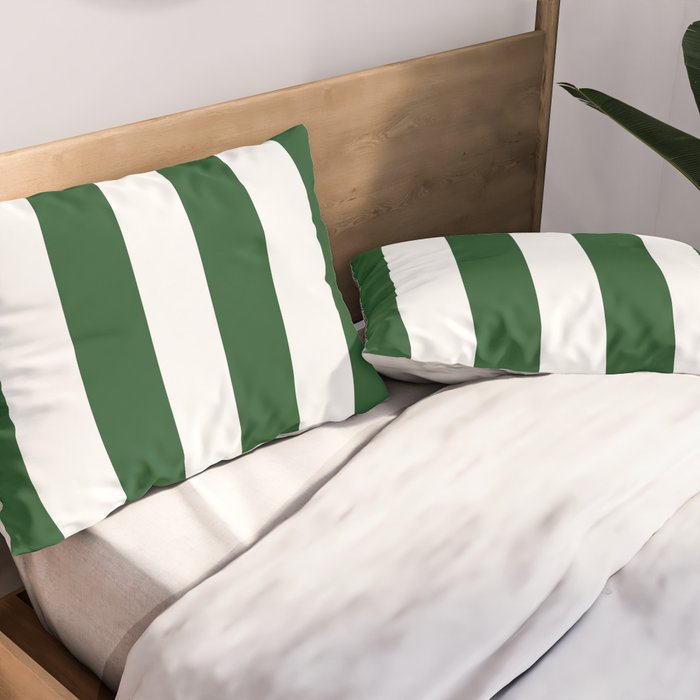 Jumbo Forest Green and White Rustic Vertical Cabana Stripes Pillow Sham Gallery Image 2